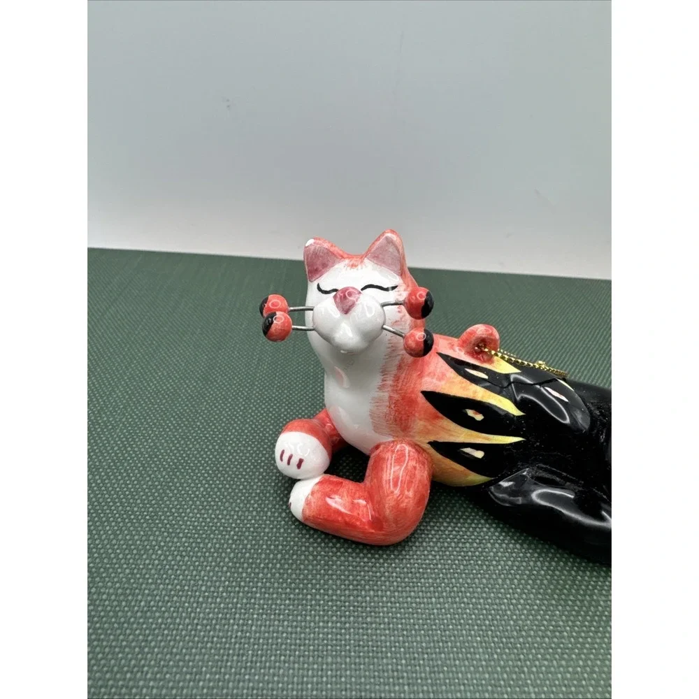 Amy Lacombe Cat Christmas Ornament Whimsiclay Orange Black Calico‎ Stripe Vtg